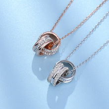 采用施华洛世奇水晶元素精工满钻双环项链女轻奢锁骨链批发玫瑰金