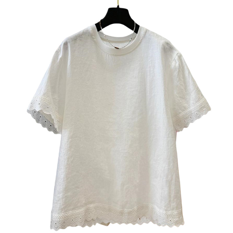 高級感のあるカジュアルな半袖tシャツ女性の夏の薄いレースの気質の小さいシャツはとても美しい上着です。|undefined