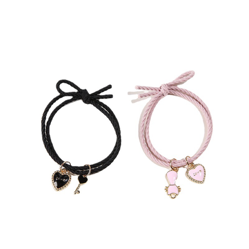Per fidanzato, simpatici braccialetti a forma di cuore con gatto dei cartoni animati, coppia di piccoli elastici, regalo per il migliore amico_voghion.com