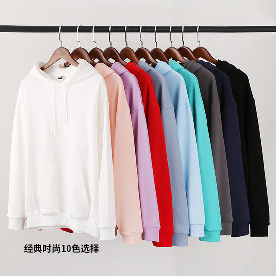 New cotton terry sweater 330g hooded pullover hoodie shoulder casual trend High Street printed sweater