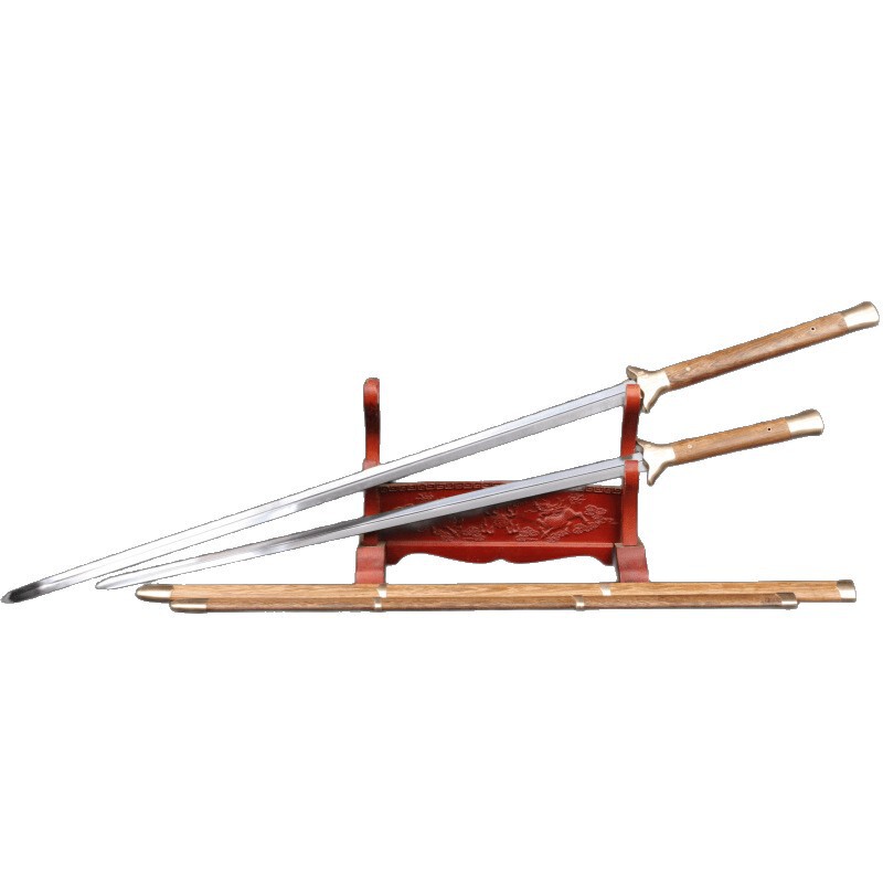 Chicken Wing Wood Double-Edged Sword for Practicing Tai Chi Sword, Chinese Sword, Integrated Sword with Brass Fittings, Martial Arts Sword, Factory Direct Sale, Unsharpened