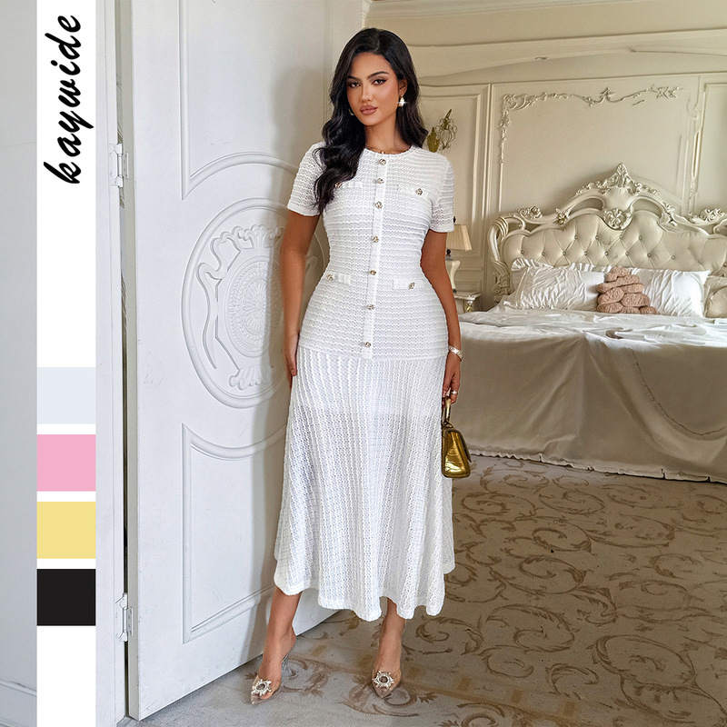 Diyun European and American Simple and Elegant Style Button Short-Sleeve Long Dress Women's Clothing 2025 Autumn and Winter Amazon Independent Site Diyun European and American Simple and Elegant Style Button Short-Sleeve Long Dress Women's Clothing 2025 Autumn and Winter Amazon Independent Site