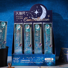 A Multi-functional Oil-drip Flowing Sand Ruler with Wood Forest Constellation Dream Theme, Cartoon Creative Student Scale