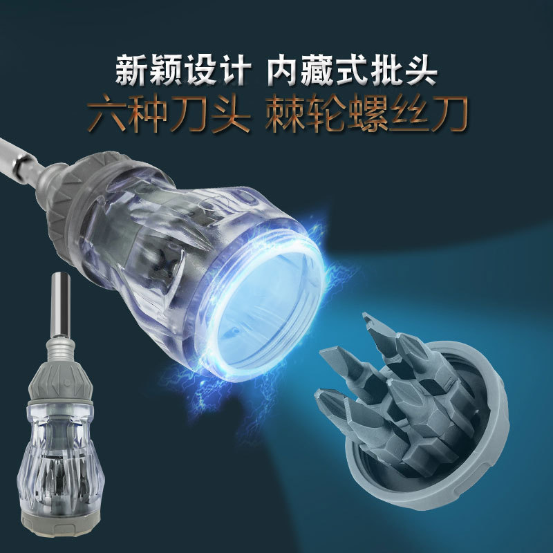 肥仔收纳棘轮螺丝刀 省力家用维修多功能螺丝批十字一字三角起子