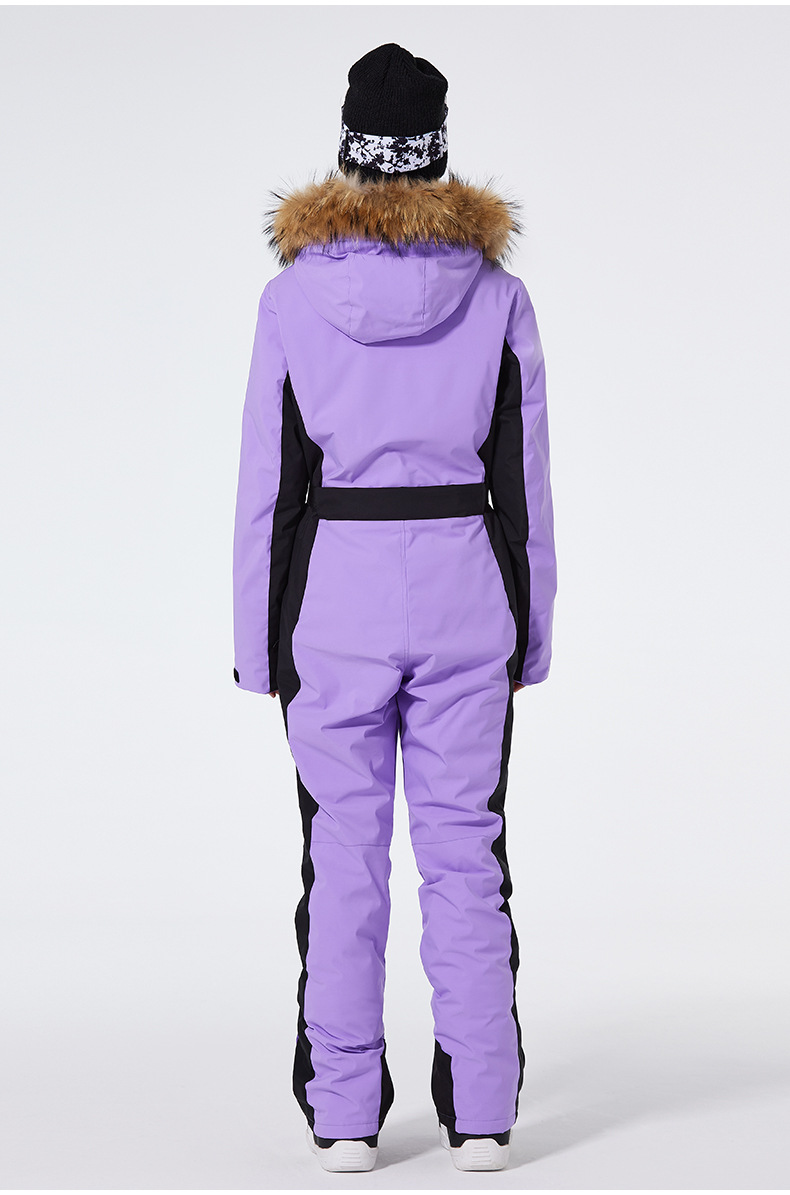 Combinaison de ski femme coupe slim – Combinaison de snowboard une pièce imperméable et coupe-vent | Vêtements de ski d'hiver à isolation thermique et poignets réglables_voghion.com