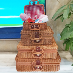 T9J5 Wicker Storage Box, Rattan Storage Basket, Picnic Basket, Storage Basket, Vintage Handheld Suitcase, Prop