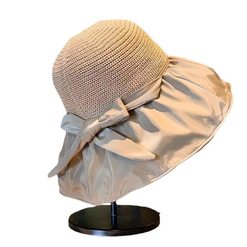 Women's Spring and Summer Sun Hat Black Rubber Butterfly Bow Lattice Ventilation Riding Brim Sun Hat Face Covering Wholesale Versatile