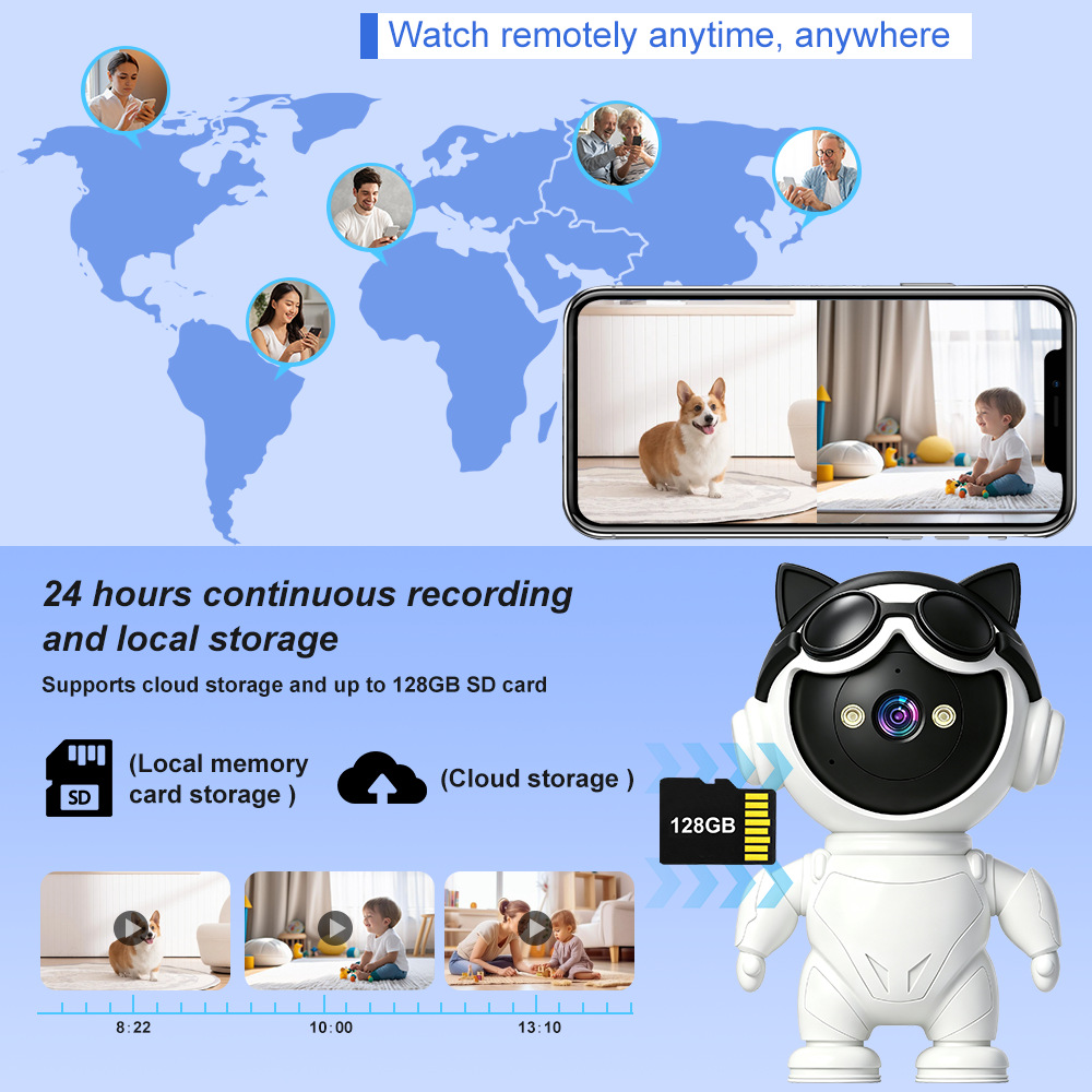 Tuya WiFi Ağ Çizgi Film Robot Güvenlik İzleme Akıllı Telefon Uzaktan Kumanda Yüksek Çözünürlük Gece Görüşü 5G Kamera