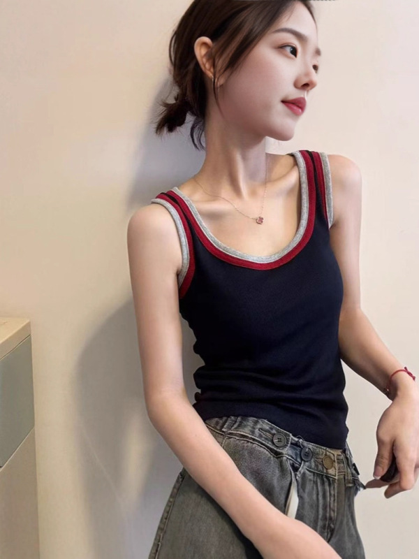 厂家直销】夏季新款撞色拼接吊带背心女韩版时尚修身百搭外穿上衣|undefined