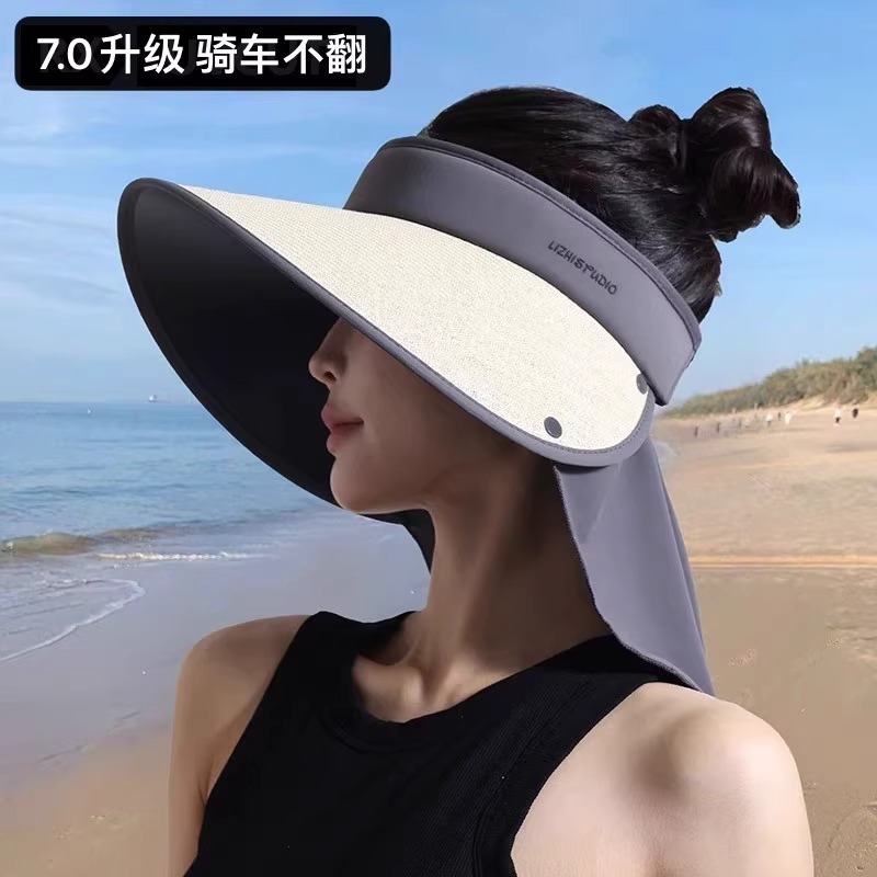 日よけ帽子、空頂、通気性、UVカット、女性用、夏、紫外線防止、大きなつば、ビーチ、麦わら帽子、サイクリング、顔を覆う、サンハット|undefined