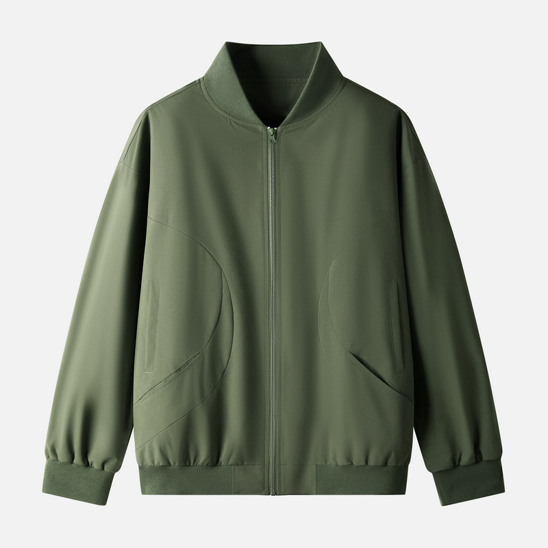 Chaqueta de piloto retro americana de moda masculina suelta chaqueta de béisbol primavera / otoño gris chaqueta de bolsillo chaqueta