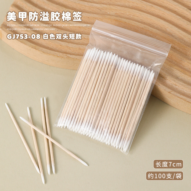 Herramienta de limpieza de tampón de algodón de doble punta aguda de goma de manicura para madera ultrafina de un solo uso para eliminar la ranura de uñas