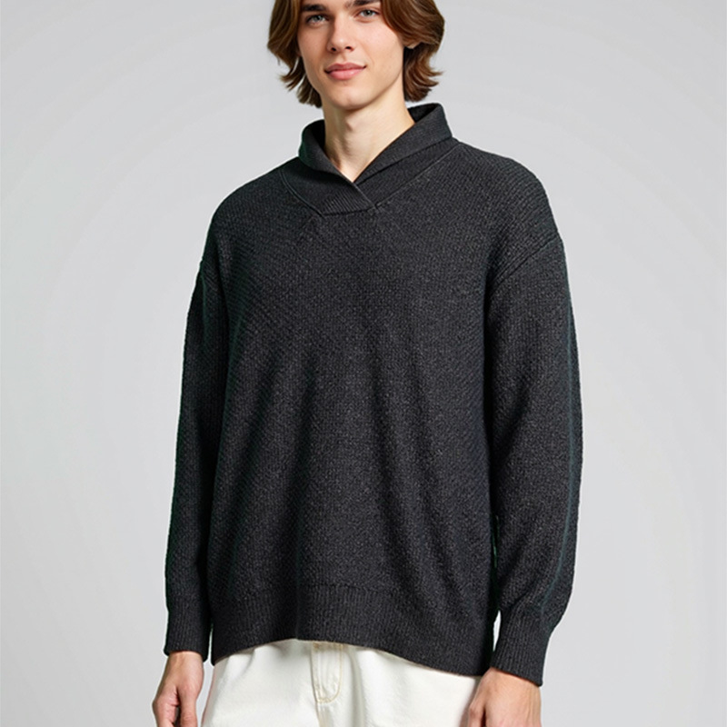 Tendencia de color sólido casual versátil suéter de solapa transfronterizo overhead casual simple hombre delgado explosión camiseta de punto