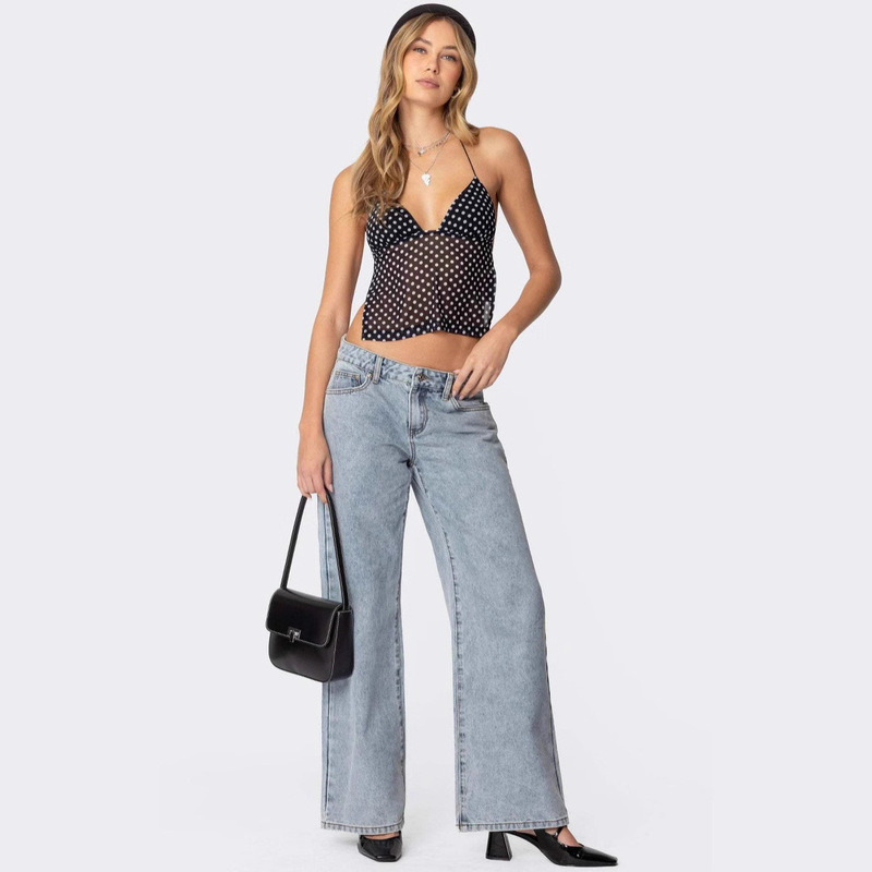 S32295 Europe and the United States cross-border new polka dot backless suspenders hanging neck backless slim sexy hot girl small vest top