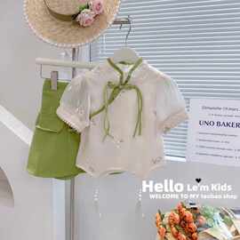 女童新款汉服夏款儿童唐装旗袍民国风周岁宝宝中国风上衣短裙套装