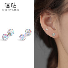 嘻咕E1507 S999银清新时尚锆石耳蜗耳钉小巧简约小众设计耳钉女