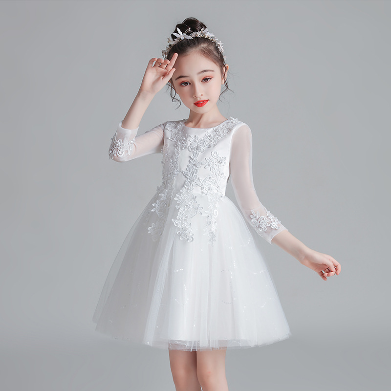 兒童禮服公主裙花童網袖婚紗蓬蓬裙小女孩主持人鋼琴演出服連衣裙