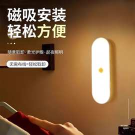 人体感应小夜灯智能充电式声控灯家用无线过道墙壁起夜楼道感应灯