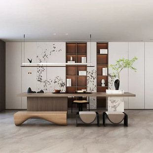 Modern Tea Table and Chair Combination Office Solid Wood Simple Light Luxury High-End Integrated Marble Guide Table