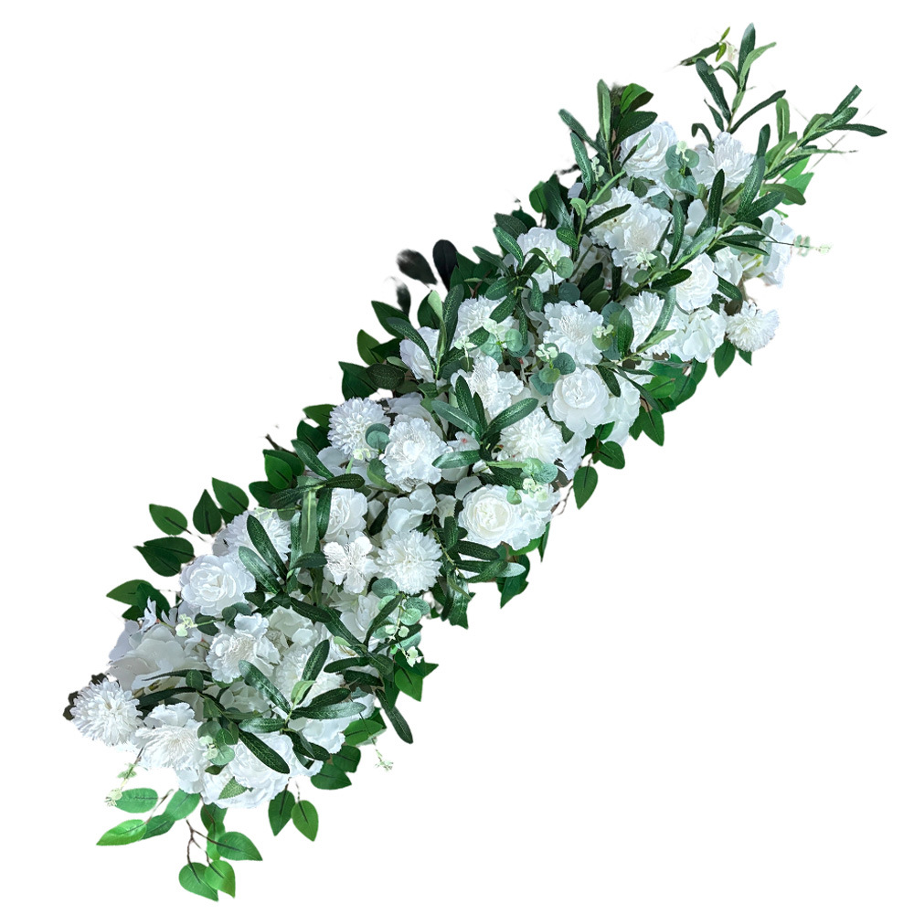 Arreglo de Flores Artificiales para Boda, Decoración de Escenario Estilo Bosque de 1 Metro de Largo, Flores Artificiales para Decoración de Bodas, Arco de Flores para Pasillo