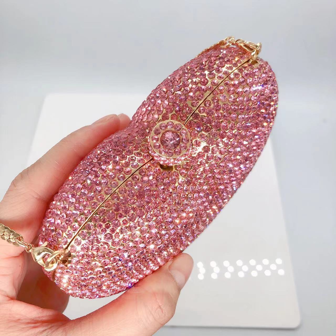 Túi clutch nữ đính pha lê hình trái tim dự tiệc — Màu hồng, Cá tính đặt làm, Màu đỏ, Vàng pha lê chi tiết 10