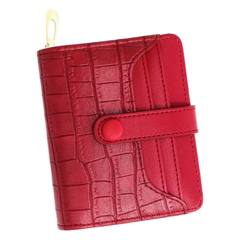 Cocodrilo patrón de las mujeres billetera corta hebilla retro gran capacidad Multi-tarjeta de posición piedra patrón monedero bolso de identificación
