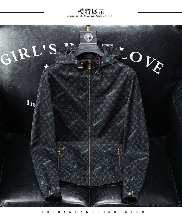 European station men's sports jacket new spring and autumn casual versatile Korean fashion printed fashion brand hooded jacket