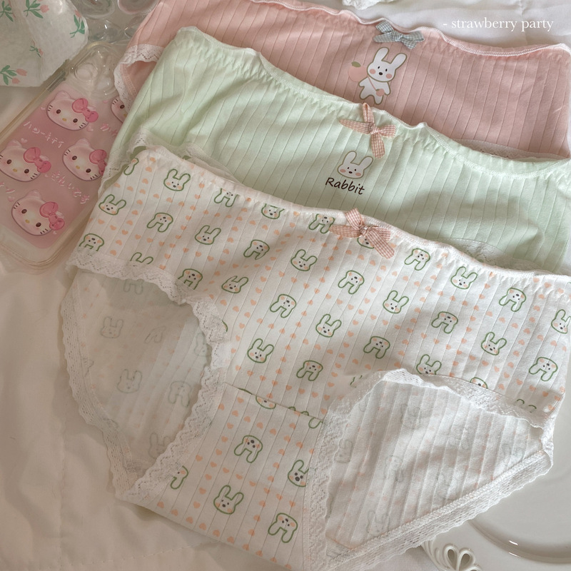 "Rabbit's Carrot Rain" Spring Japanese Pure Cotton Underwear Women's Low Waist Cute Breathable Cotton Briefs
