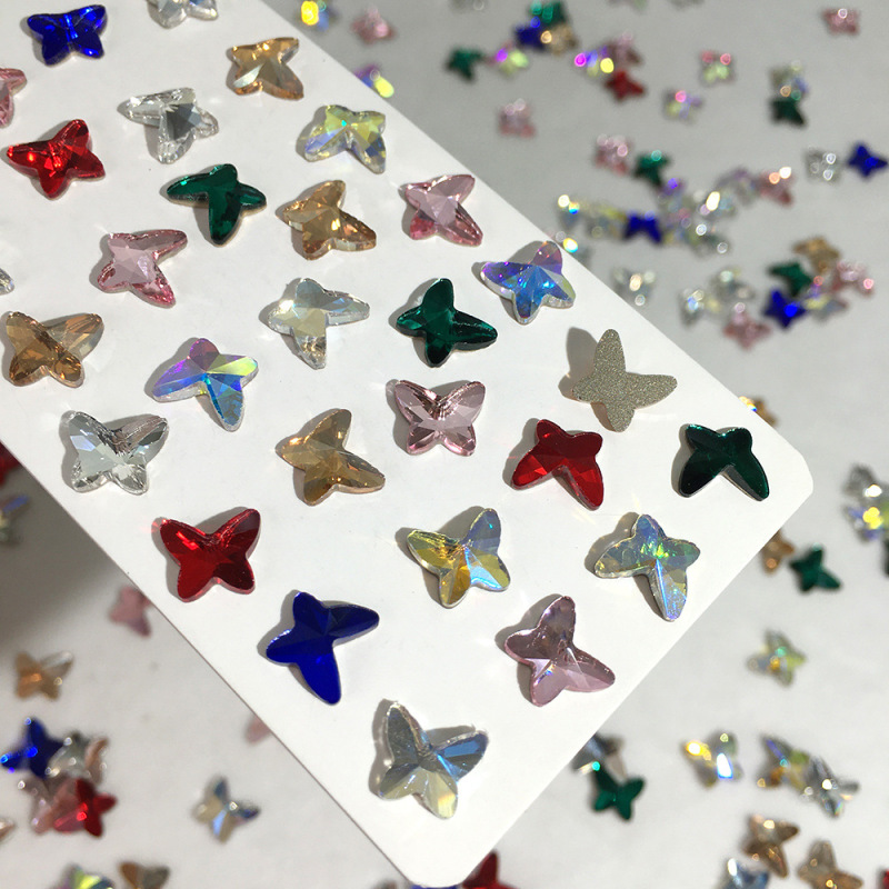 Flat Color Butterfly 7*8mm144 Net red bow nail jewelry Super Flash mixed color shaped nail drill