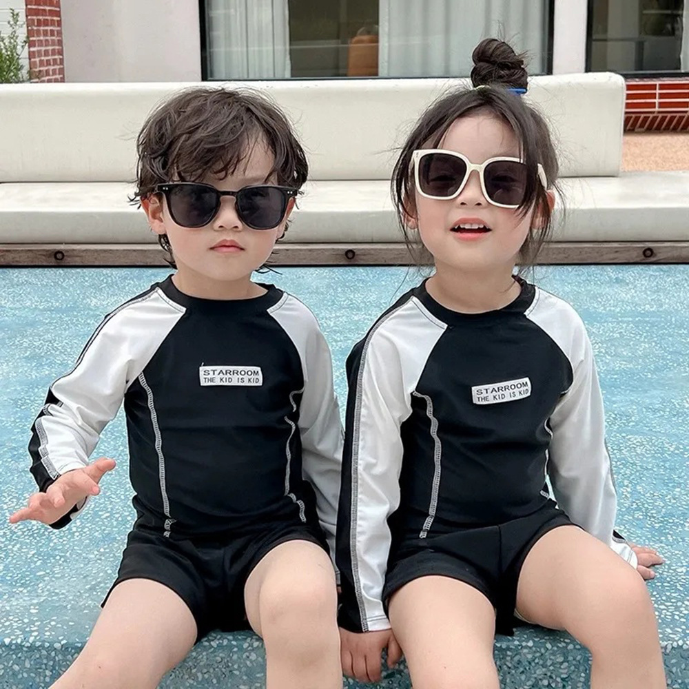 소년 여름 다목적 속건성 자외선 차단 스플릿 수영복 2025 새로운 스타일 캐주얼 프린트 해변 슈트(중소형 어린이용)