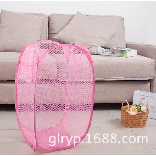 Directo de fábrica nueva cesta de lavandería de malla plegable de color sólido cesta de lavandería de almacenamiento transpirable cesta de almacenamiento de artículos diversos de juguete