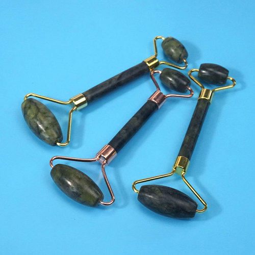 Jade Roller Massager, Xuyu Heart Shaped Scraping Set, Jade Beauty Device, Double-Head Roller, Dark Green Roller