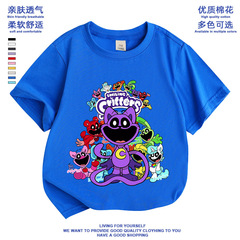 Smiling Animals 2024 Summer New Round Neck Top for Unisex Children, Versatile Base Shirt for Elementary and Middle School Students, Loose T-Shirt