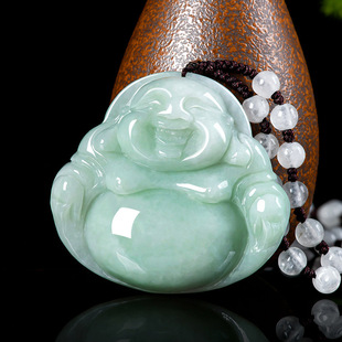 Natural Burmese Jade light green Big Buddha Male Maitreya Jade Pendant Men's and Women's Necklace Pendant