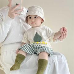 夏 男の子 女の子 かわいい ベビー ベビー レタープリント 半袖 Tシャツ ストライプ 5点ショート ツーピース スーツ 洋風