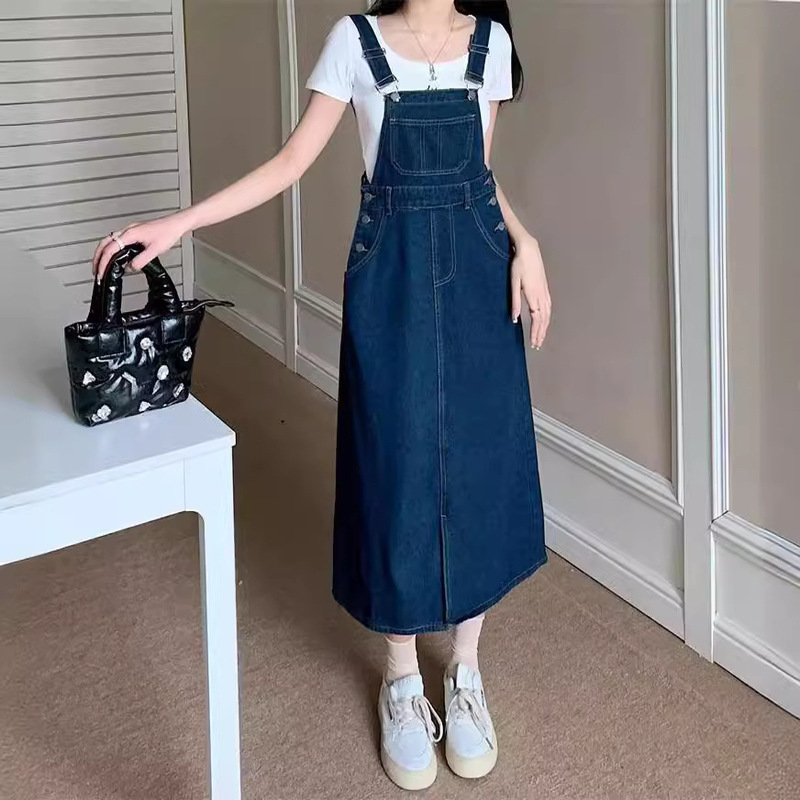 Trendy Artistic A- line Dress Popular Summer Single-piece Street Women's Long Strap Long Dress dress New Denim