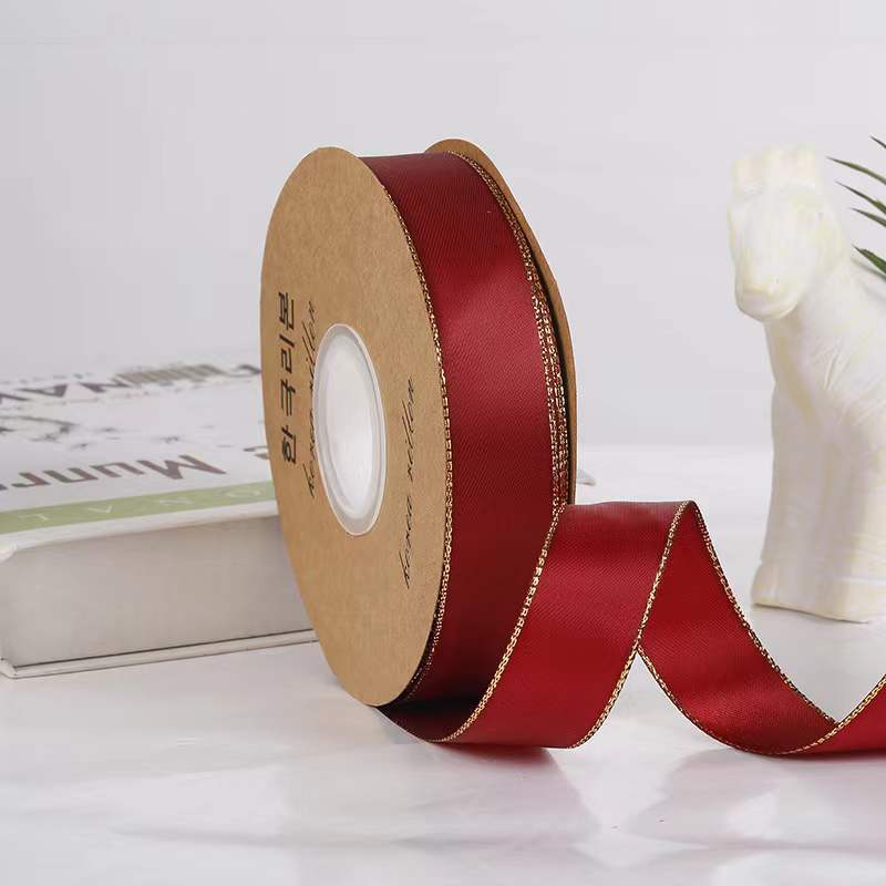 25mm de doble cara cinta de borde dorado doble borde dorado cinturón de poliéster hecho a mano caja de regalo de flores embalaje Cinta de soporte