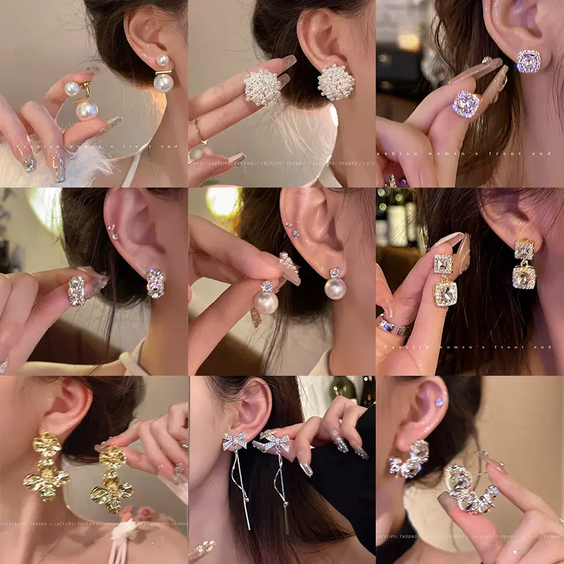 925银针高级感超闪锆石耳环女轻奢精致气质爆款耳钉春夏耳饰批发
