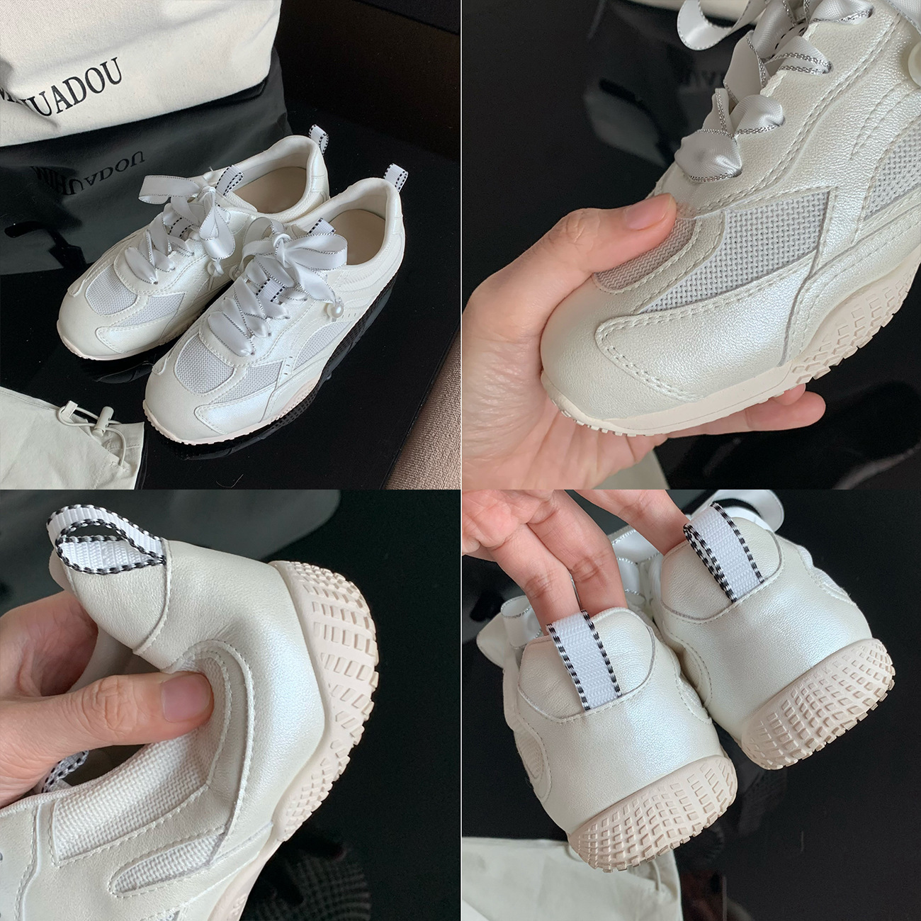 Versión de piel de oveja ~ cuero plano superficie de malla transpirable ligera versátil ballet zapatos deportivos casuales zapatos de entrenamiento de mujeres zapatos Agan