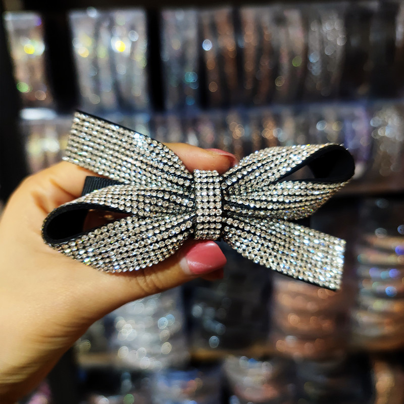 韓國時尚設計感鑲鑽蝴蝶結髮夾法式復古後腦勺彈簧夾氣質簡約髮飾