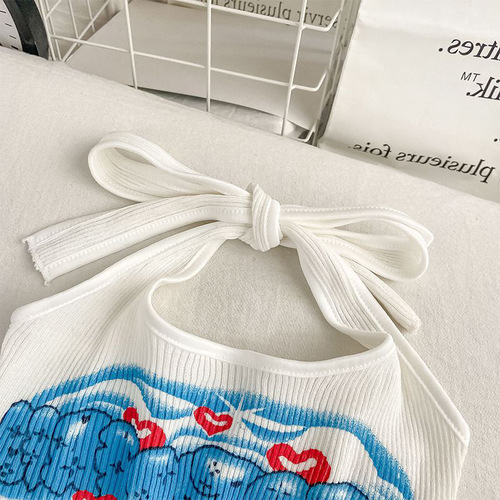 Summer Girls' Tank Top Strappy Baby Trendy Kids Personality Hip Brand Korean Version Heart Necklace Off-the-Shoulder Tank Top with Outerwear