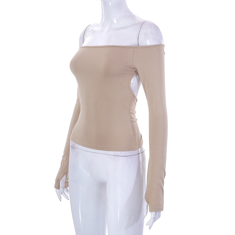 Abbigliamento da donna nuovo top piccolo monospalla a maniche lunghe in tinta unita_voghion.com