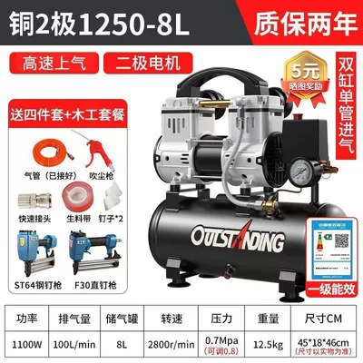 Hava kompressorları, small air compressor oil-free - copper-1250-8l-quick-inflation-woodworking-package
