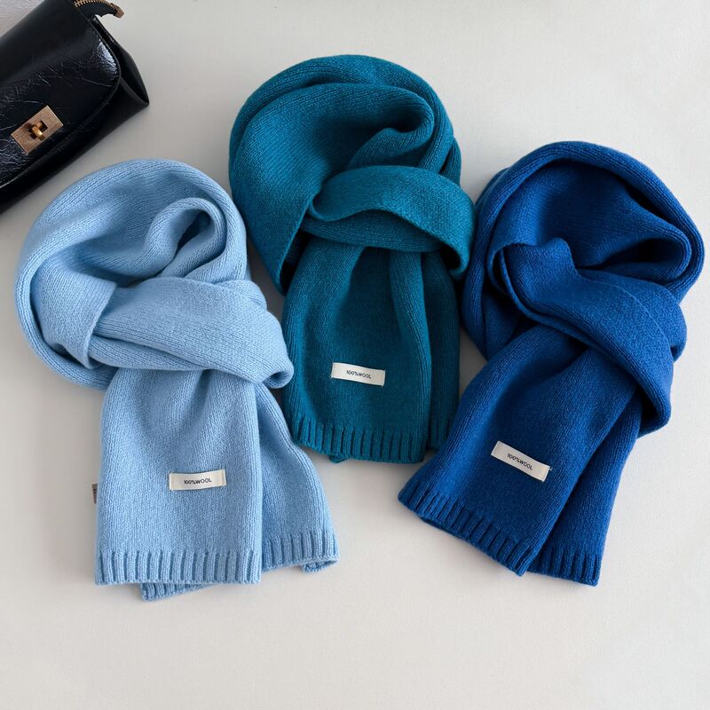 Korean-Style Upgraded Version Versatile Solid Color 100% Pure Wool Scarf Autumn and Winter Warm Knitted Neck Scarf Fashionable Versatile Scarf