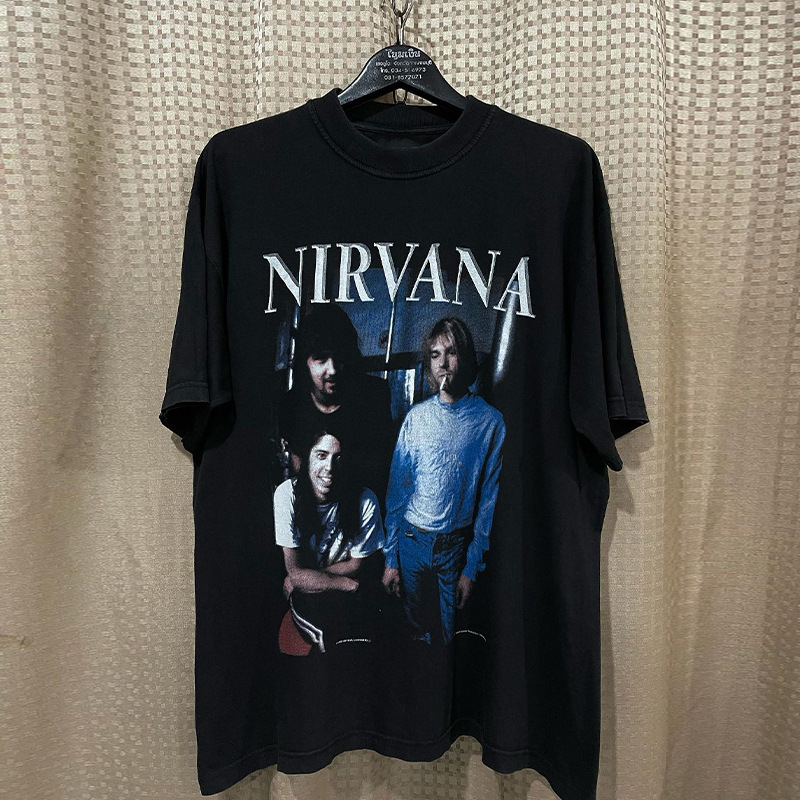 Nirvana Nirvana Band Kurt Cobain Punk Rock Chic Hip-Hop Short-Sleeved Men's and Women's Heavy T-Shirts Nirvana Nirvana Band Kurt Cobain Punk Rock Chic Hip-Hop Short-Sleeved Men's and Women's Heavy T-Shirts