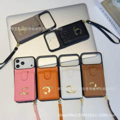 二合一卡包潮牌皮套挂绳跨境欧美适用iPhone17Promax苹果16手机壳