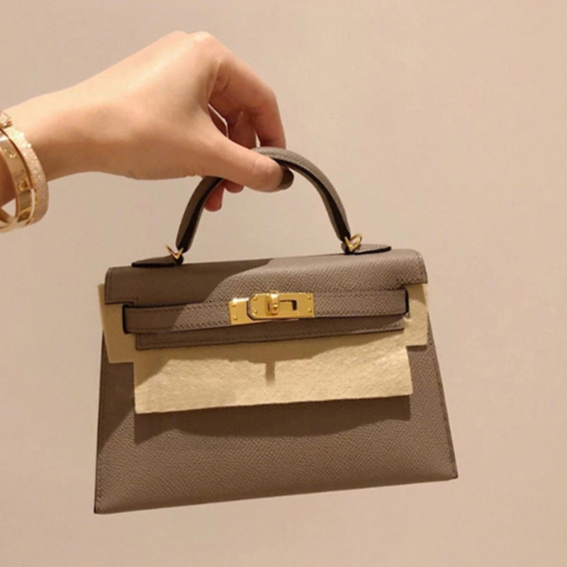 2025 Second Generation Kelly Palm Print Cowhide Genuine Leather Women's Bag Mini Crossbody Shoulder Bag Handbag Square Bag with Contrasting Colors 2025 Second Generation Kelly Palm Print Cowhide Genuine Leather Women's Bag Mini Crossbody Shoulder Bag Handbag Square Bag with Contrasting Colors