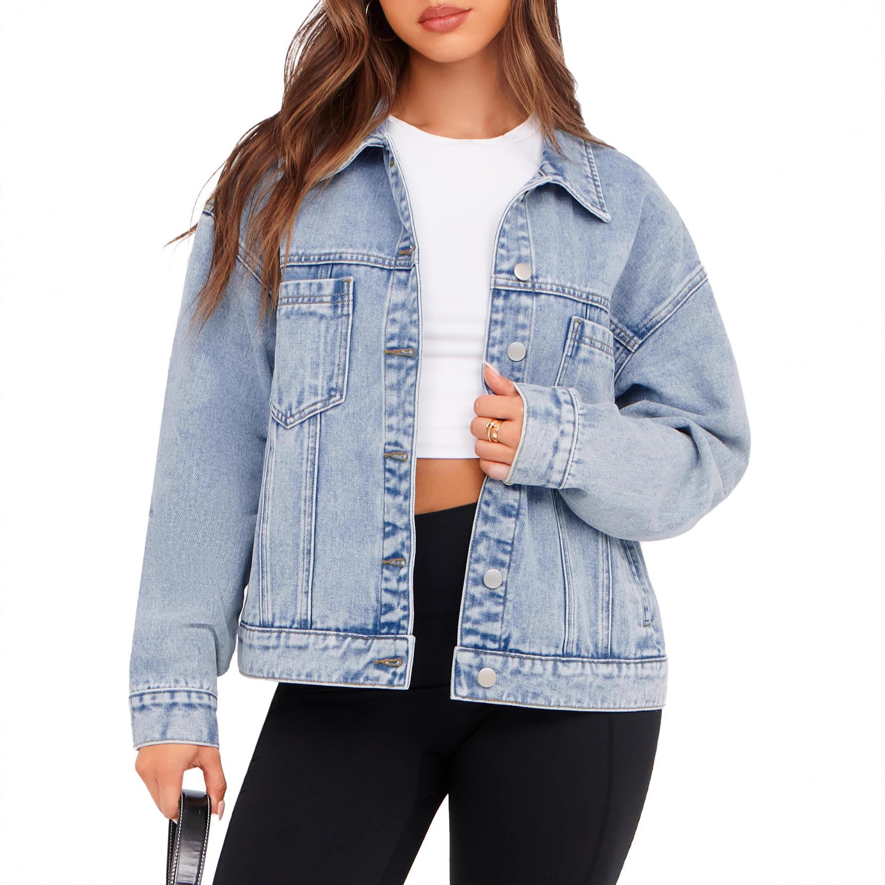 Cross-Border European and American Amazon Temu Women's Oversized Denim Jacket Casual Long-Sleeved Buttoned Denim Jacket Spring and Autumn Coat