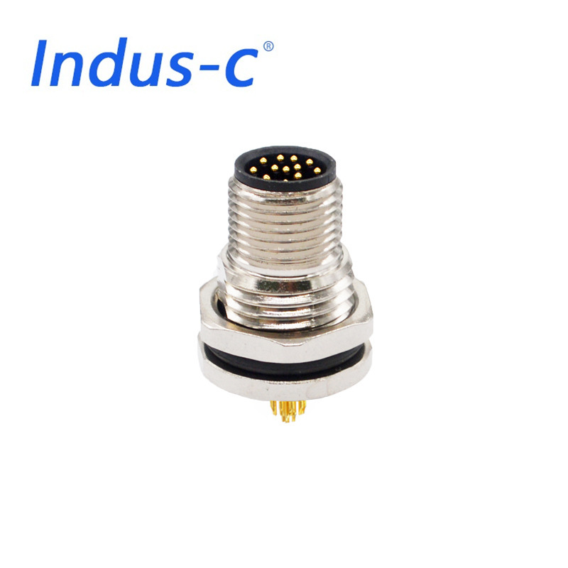 M12 A-Type 12-Core Male Straight Head Front Lock Panel Wire Welding Type Pg9 Thread Led Equipment Waterproof Connector