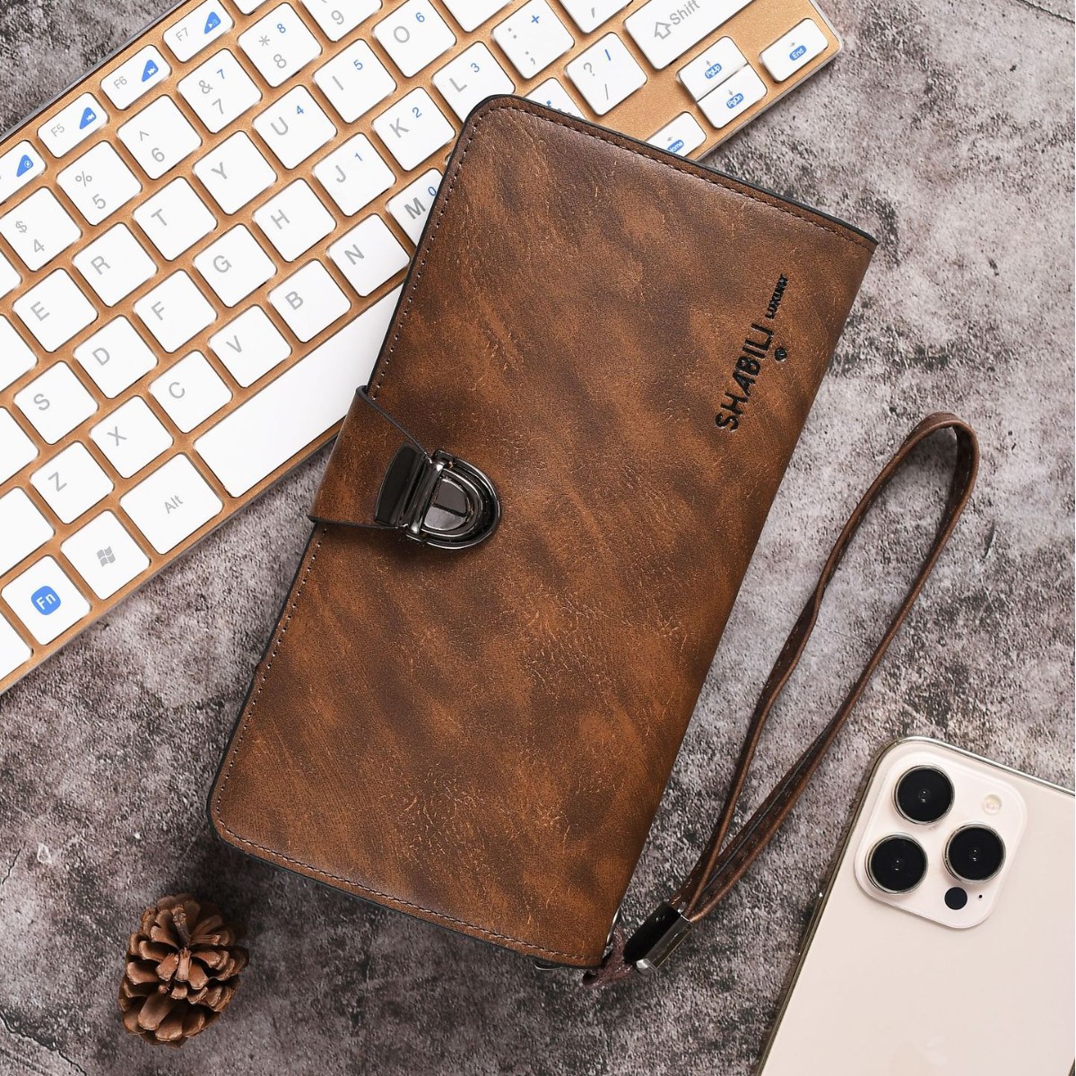 Retro Men's Long Wallet, High-End Fashion Clutch Bag, Zippered Large-Capacity Mobile Phone Bag, Douyin Dropshipping